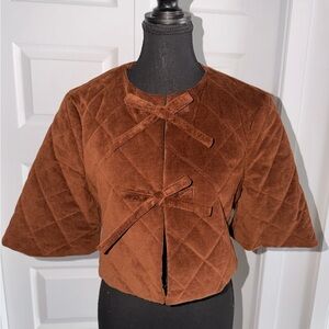 ZARA Brown Quilted Tie-Front Cropped Jacket